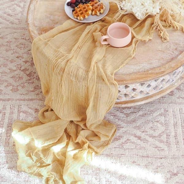 Cheesecloth Table Runner, Table Runner for Events, Wedding Decoration, Christmas, Beige, 90×300 cm, Beige[TT] Beige