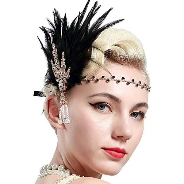 Art Deco Flapper Blad Bryllups-Tiara Perle Hovedbeklædning Pandebånd Med fjer