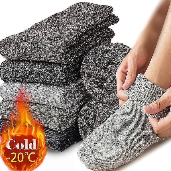 5 par tjocka ullstrumpor män högkvalitativ handduk håller varma vinterstrumpor bomull julklapp till män termiska mot kalla strumpor Solid-grey