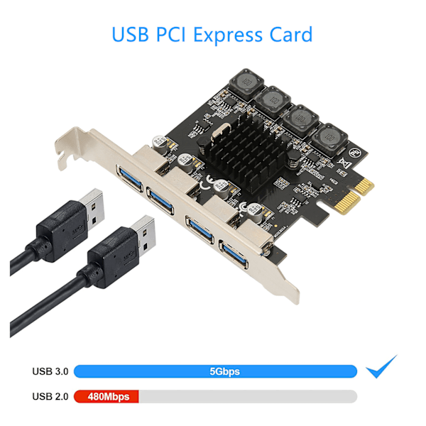 PCIE till USB Expansionskort 4 USB 3.0 Portar 5Gbps Hög Hastighet Självmatad USB3.0 Hub-styrenhet för Win för Linux