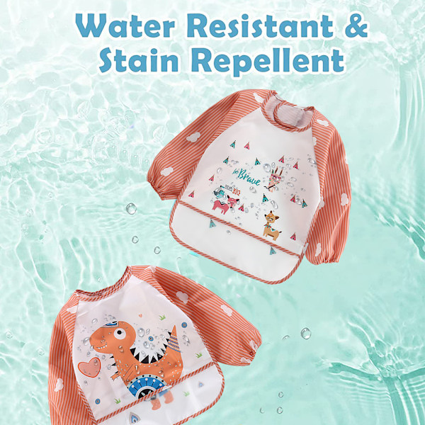 3-pack Baby Long Sleeve Vattentät Babysallad Full Coverage Förkläde Smock med Fickor 9-36 Månader
