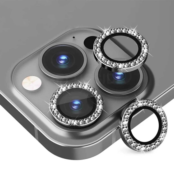 iPhone 13 Pro/13 Pro Max Linsskydd Bling Diamant Svart svart