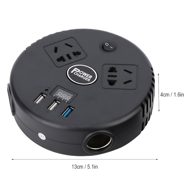 12V/24V - 220V Auton Virrankääntäjä Adapteri Kolmella USB-Latausliittimellä