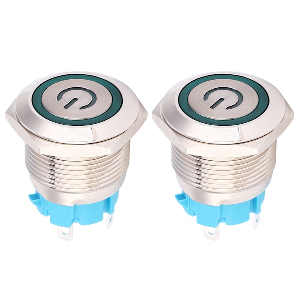 2 st 12~24VDC 16mm Runda 4-stift 1NO Tryckknappsbrytare Självåterställande Brytare med Ljus Effekt Mönster Grön