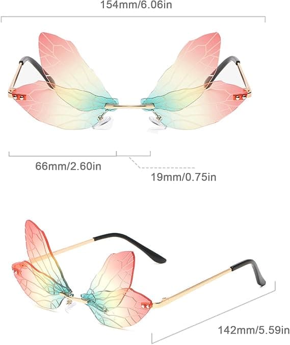 1 stk. Mode Bueløse Dragonfly Uregelmæssige Linser Bueløse Solbriller Par[TT]