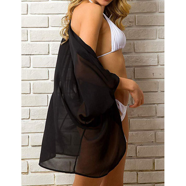 Kvinnors Solskyddsplagg Halvärme Loose Fit Strandbikini Öppen Framtill Svart L/XL
