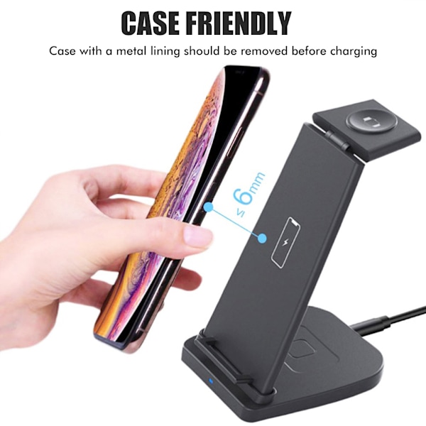 3 i 1 Trådløs Lader Stand Trådløs Ladestasjon Sammenleggbar Multifunksjonell Hurtigladestasjon Kompatibel for iPhone