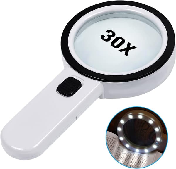 Leseforstørrelsesglass, 30x forstørrelse med 12 LED-lys - Lighte[TT]