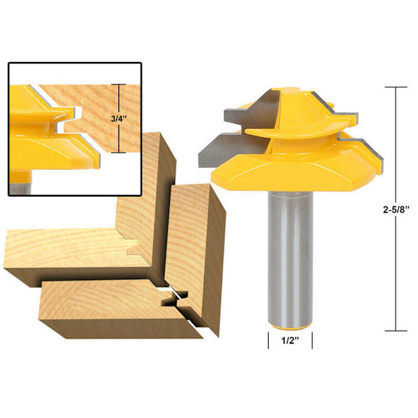 3-pack 1/2\" Skaft 45° Låsmiter, Vändbar Limfog & Lådfog Fräsfrässet