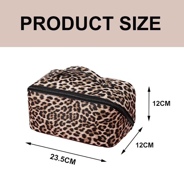 Kosmetisk Rejsetaske til Kvinder, Leopard Print Stor Kapacitet Kosmetisk Taske, Åbner Flad Makeup Tasker