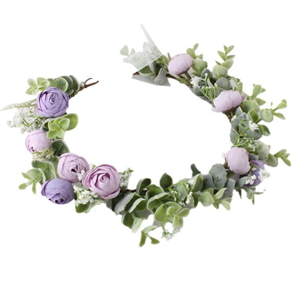 Blomsterkrans for høstbryllup - Kunstig baby's breath, lilla brudehodepynt, grønn krans