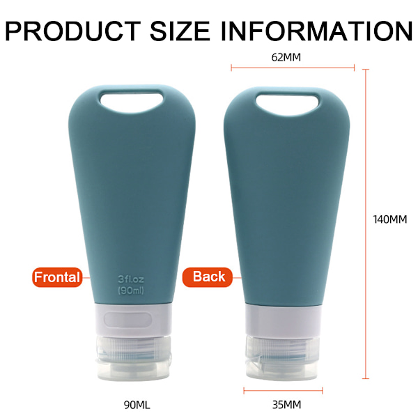 90 ML Silikon Reseflaskor Set, Läcksäkra Pressbara Bärbara Tubar Resestorlek Toalettartiklar Behållare, Resetubset Kosmetiska Behållare för