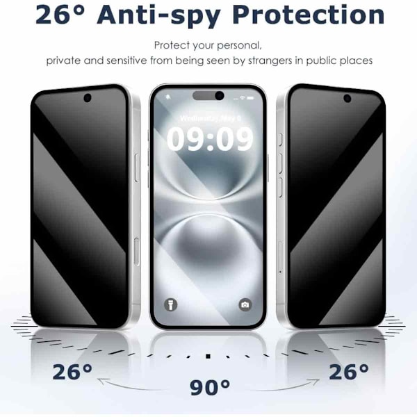 2-Pack iPhone 15 Pro Max Privacy Näytönsuoja Kokonaan peittävä HD Karkaistu lasi läpinäkyvä