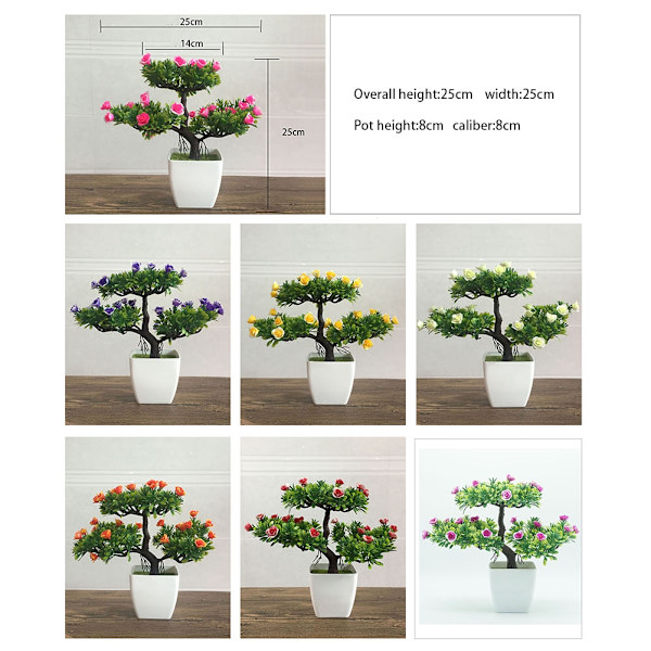 Keinotekoinen ruukkukasvi sisustukseen, Bonsai-puu simulointi, kotiin ja toimistoon (Ruusunpunainen)