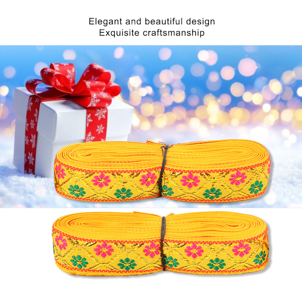 2 st Embroderade Spetsband Långa 7 meter Bredd 2,5 cm Elegant Band för Hantverk Bröllopsdekoration Klänningstillverkning Presentförpackning Gul