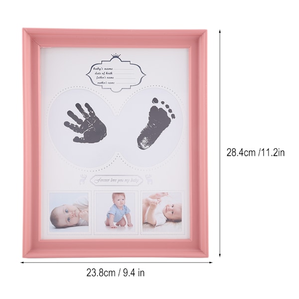 Baby Hand- och Fotavtrycksbildram Födelsedagspresent DIY Ornament för Baby Spädbarn (Rosa)