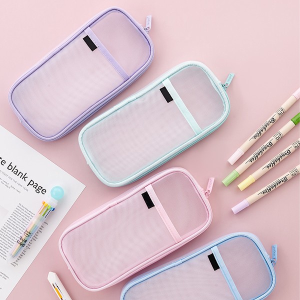 2 st Galler Mesh Pennfodral med dragkedja Genomskinlig Makeup Färgpåse Kosmetika Väska Multifunktionell Resa