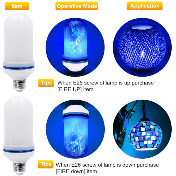Led Flame Effect Glödlampa, 4 lägen Flame Lights Glödlampor, E26 Base Fire Glödlampor med Gravity Sensor, Valentine Dekorationer Flimrande Glödlampa