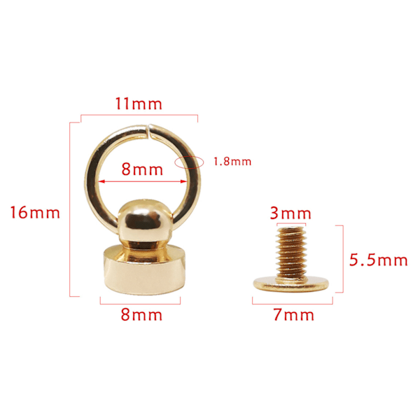 200 Set Monk Nitar med Dragslingor 8mm Hög Glans Exklusiv Hantverk Läder Nitar för DIY Kläder Väskor Skor Guld