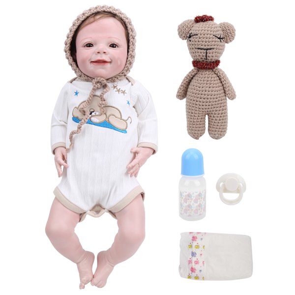 55cm Babydocka för flickor, Mjuk och Bedårande Reborn-docka, Helkropp, Livsliknande Nyfödd Dockleksak med Öppna Ögon