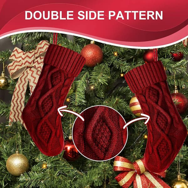 4-pack Unika Stickade Julstrumpor - 35 cm, Vinröd, Grön, Elfenben, Grå