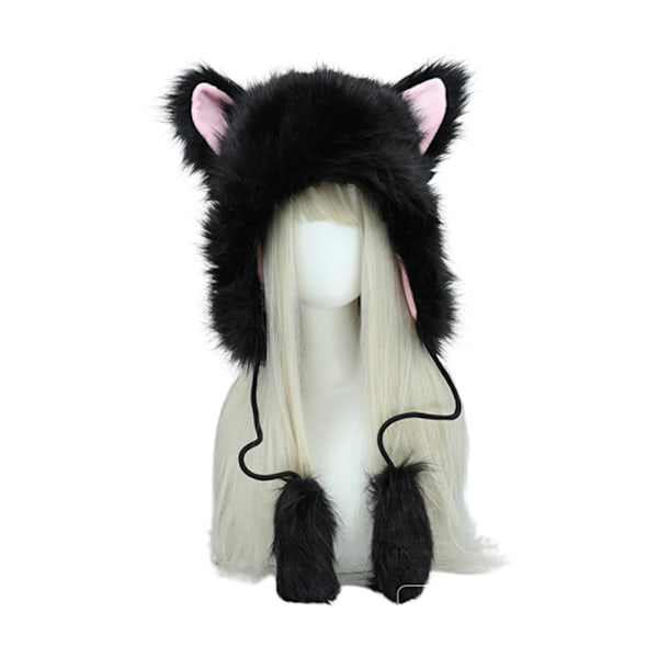 Katt Dyretema Hetter med Øreklaffer, Vinter Myk Fluffy Plysj Fest Halloween Kostyme Hodeplagg, Julegave
