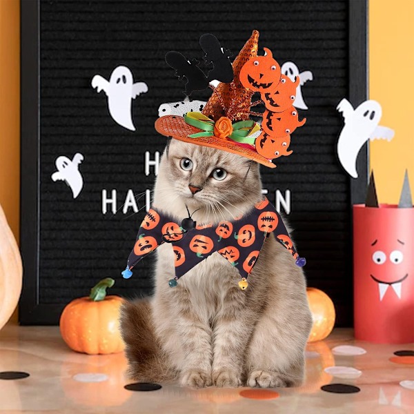 Koiran Halloween-asu, Kurpitsa-Noitahattu ja Koiran Bandana-Kauluri Kelloilla, Asusteet Pukeutumiseen Juhliin