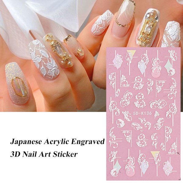 Blomster Nagelsticker Dekaler 5D Nagelkonstmaterial Självhäftande DIY Akryl Nagelkonst, 3 Ark, 10.5*6cm