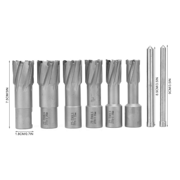 3/4\" Weldon Shank Annular Cutter Set 35mm Dybde 16/18/20/22/24/26mm for Magnetisk Bor