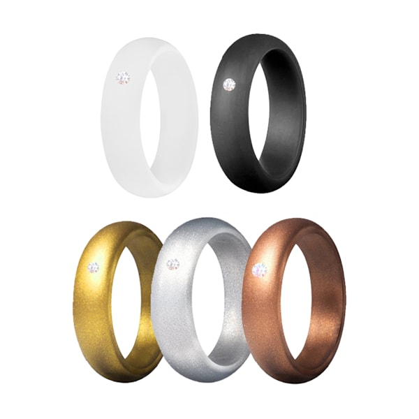 Silikonbröllopsringar för henne - 5-pack - Flexibla silikonringar för kvinnor - Glittriga silikonringar för kvinnor - Träningsringar för kvinnor - 5,7 mm gummiringar