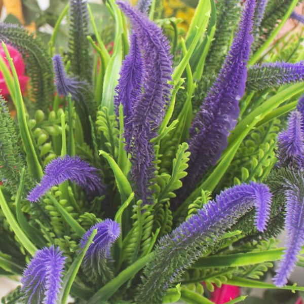 10 Paket Konstgräs Konstgjorda Blommor Utomhus UV-Resistent Falskt Gräs Falska Blommor Ingen Fading Faux Plastväxter Trädgård Veranda Fönsterlåda