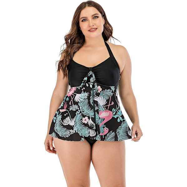 Dam Plus Size Tropisk Flamingo Hater Swing Top Tankini Baddräkt$Damer Tvådelad Baddräkt Plus Size Baddräktklänning Badkläder$Plus Size Baddräkt