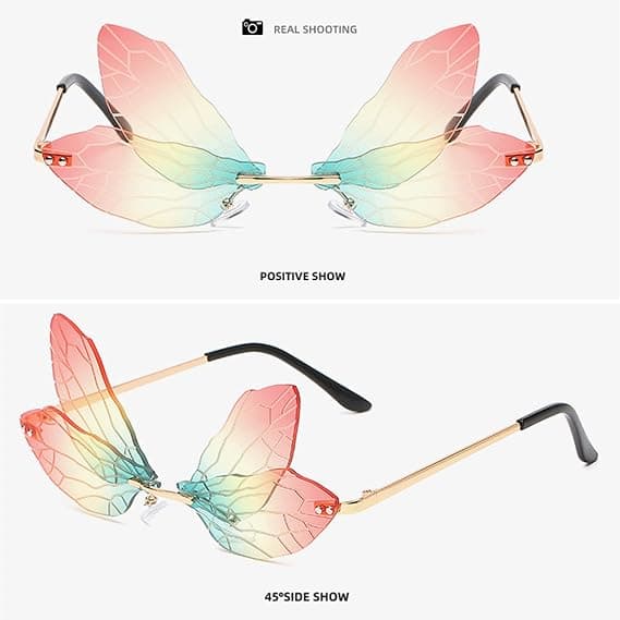 1 stk. Mode Bueløse Dragonfly Uregelmæssige Linser Bueløse Solbriller Par[TT]