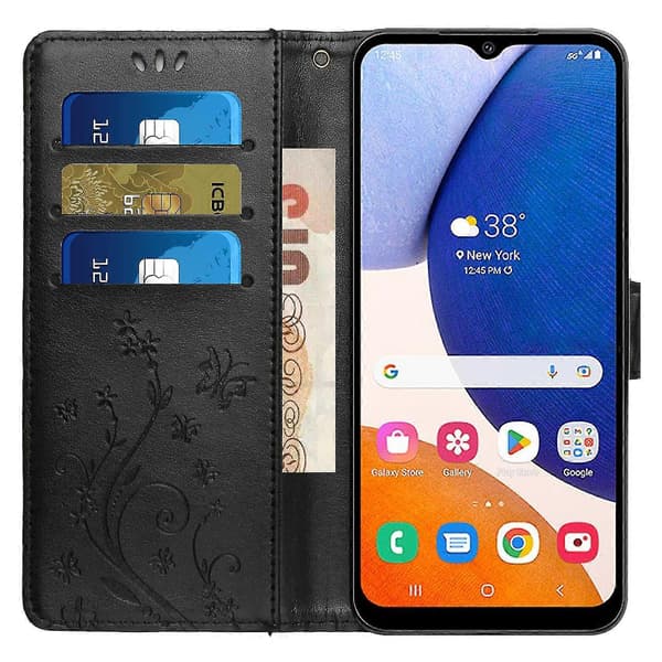 Futteral til Samsung Galaxy A55 5G med sommerfugllær, telefonfutteral med stativ og lommebok Black