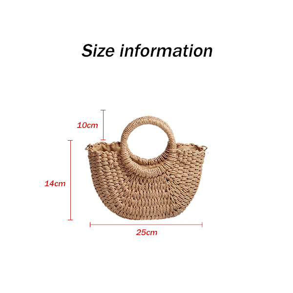 Halvmåne Halm Väska, Handvävd Kvinna Sommar Retro Strand Tote Axelväska Crossbody Resa Strandväska