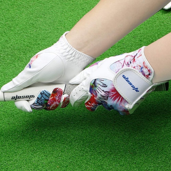Golfhandskar för Kvinnor Dampar Coolt Läder Båda Händerna Sommar Blommig Färgglad Andningsbar Sport Handskar
