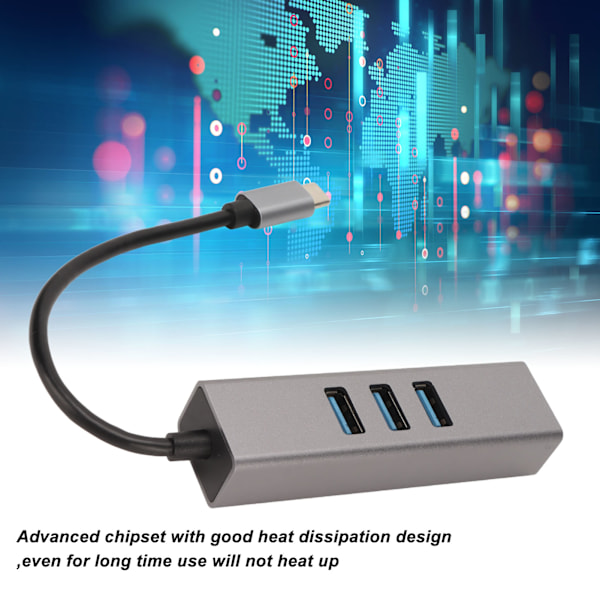 USB-C Hub USB-C till RJ45-adapter 5 Gbps Plug and Play USB-dockningsstation för Windows för OS X för Linux Silvergrå
