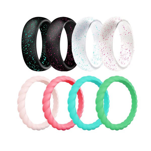 Silikonbröllopsring för kvinnor, kupolformad med glitter, andningsbar silikonbröllopsring, jubileumsringar, löfte ring, multipack