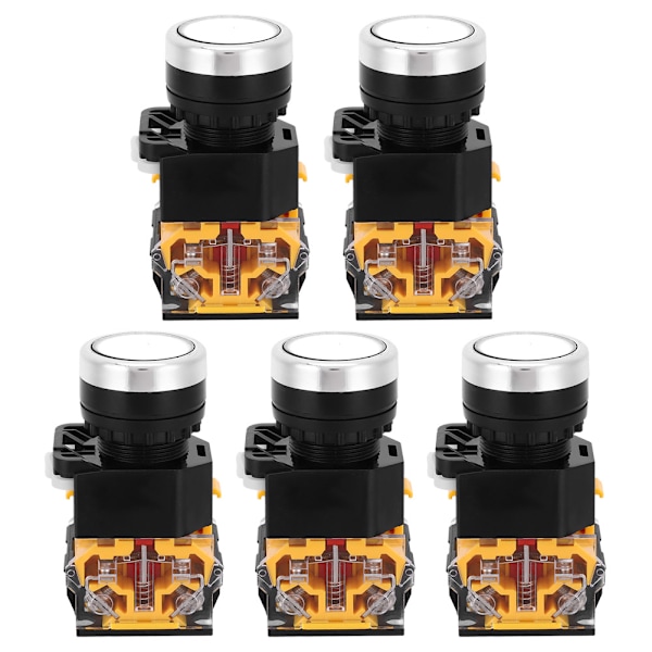 5 st 22mm 37V-440V Tryckknappsbrytare Självlåsande Knappbrytare utan Ljus Vit