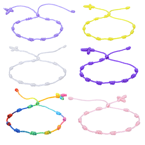 6 ställbara knutna armband amulett vänskapsskyddsarmband för kvinnor och tonårsflickor