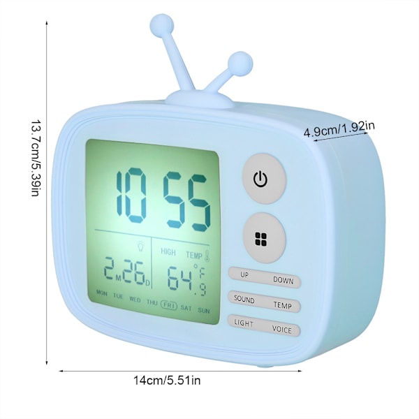 Retro Creative Smart Nightlight Alarm Clock Bedside Desk Table Electronic Clock(Blue)