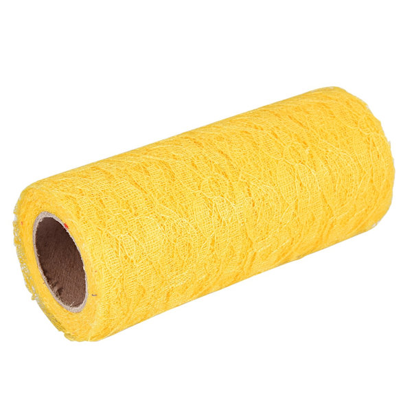 10 Yards Lång Bröllopsfest Dekoration Bordlöpare Stol Sash Blommig Spets Tulle Rulle (Gul)