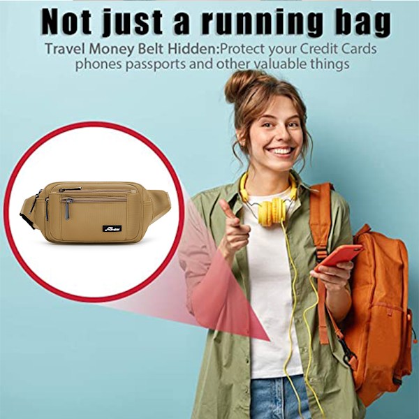 Fanny Pack for Menn & Kvinner, Vanntett, Justerbar, for Utendørs Trening, Reiser, Avslappet Løping