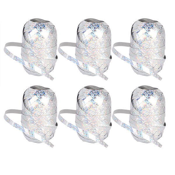 10 meter Ballongband Reflekterande Glimmande Band för Festdekoration Födelsedag (Silver)
