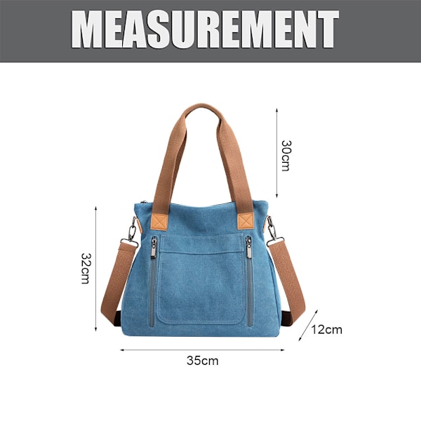 Canvas Håndveske for Kvinner Stoff Tote Skuldervesker Casual Crossbody Bag Stor Topphåndtak Shopper Bag