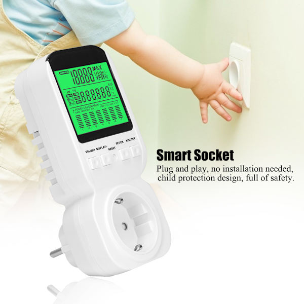 Vit Stor Digital Display Ström Mätare Smart Uttag EU-kontakt 230V/3680W