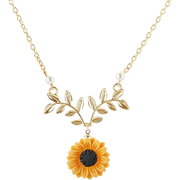 Solros Hänge Halsband Pärla Blad Kedja Harts Handgjord Drop Choker Halsband för Kvinnor Flickor