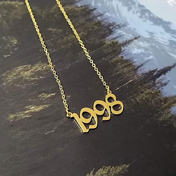Halsband med födelseår, 18K guldpläterat halsband med födelseår