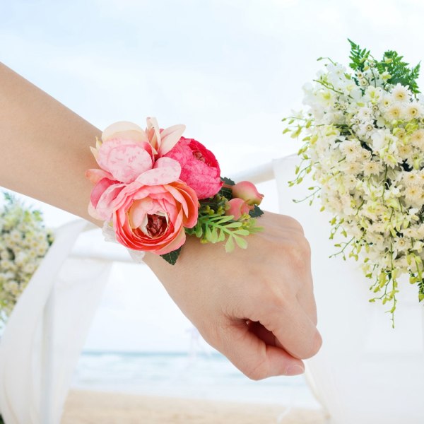 Simulert håndleddsblomst i silke, armbånd for søstre, brudepiker