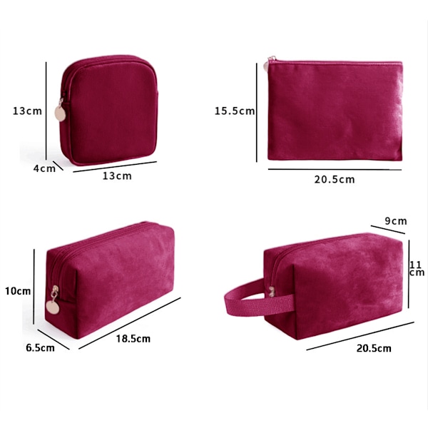 4-pack Reseväska för smink - Preppy Kosmetikväska i Nylon med Dragkedja - Reseväska för Toalettartiklar